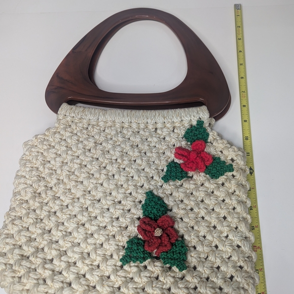 Handcrafted Creme Colored Crochet/ Macrame Bag  with Lucite Handles - Picture 7 of 11